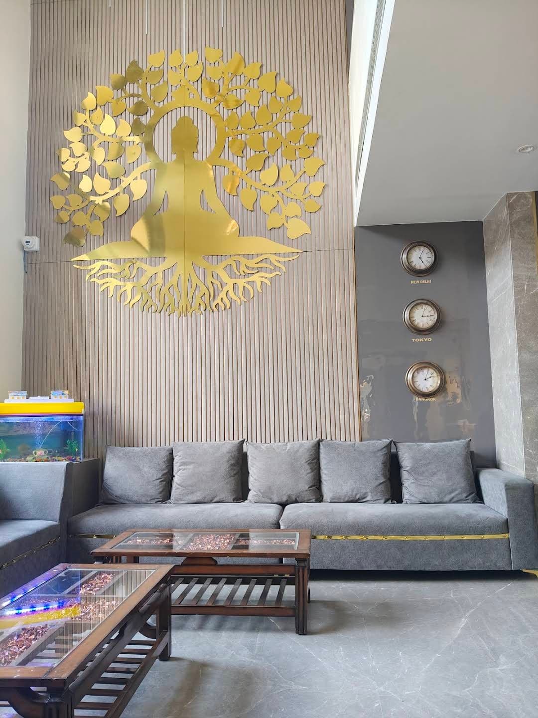 Premium hotel space with sophisticated decor and ambient lighting