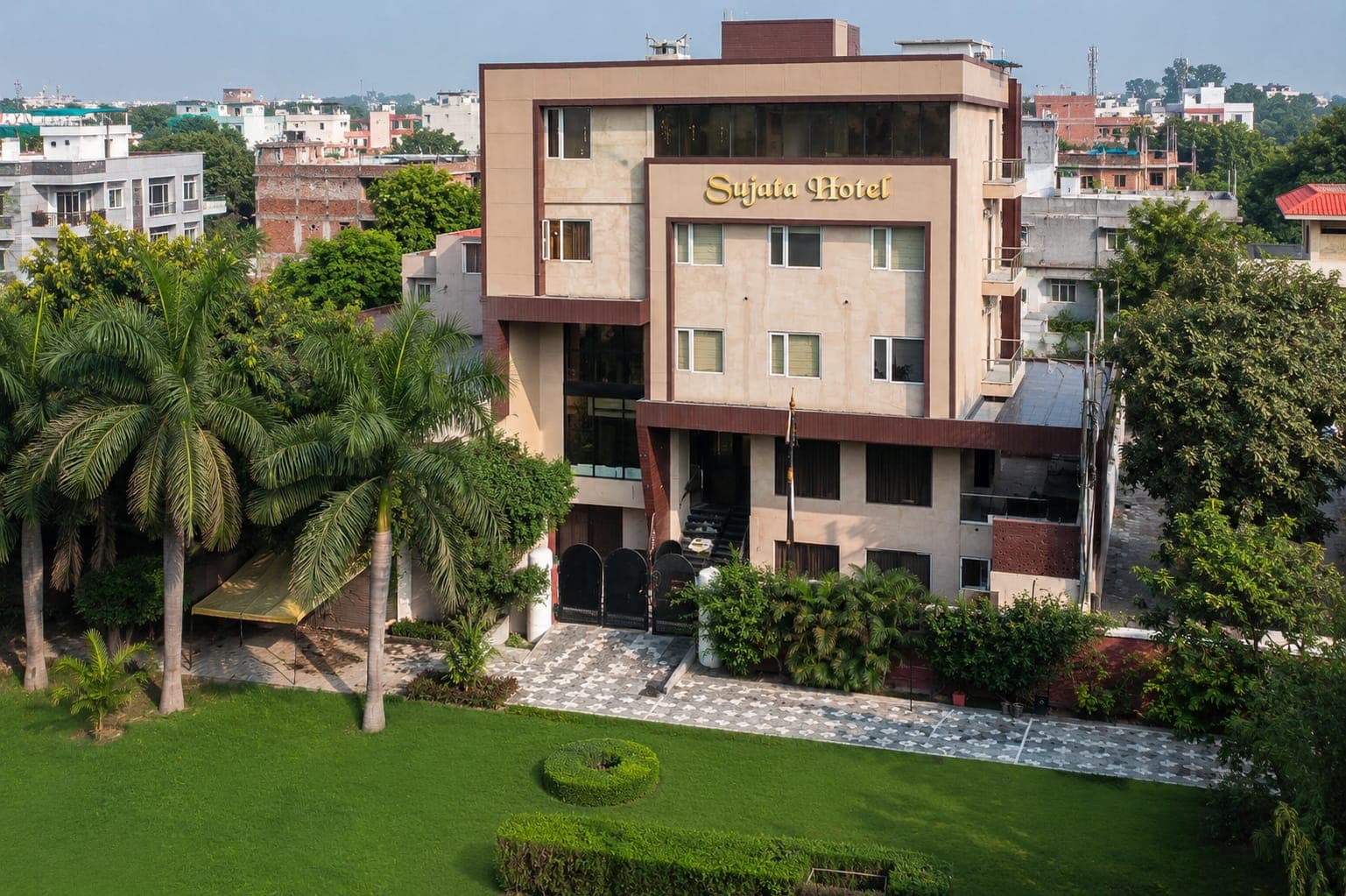 Sujata Hotel exterior view at Sarnath Varanasi with elegant architecture